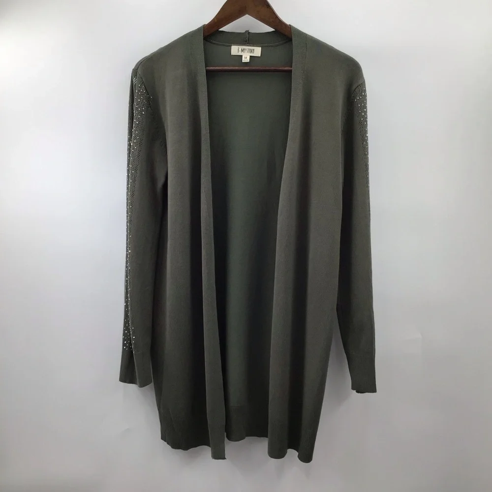 Woman’s Olive Open Front Cardigan - Picture 2 of 8